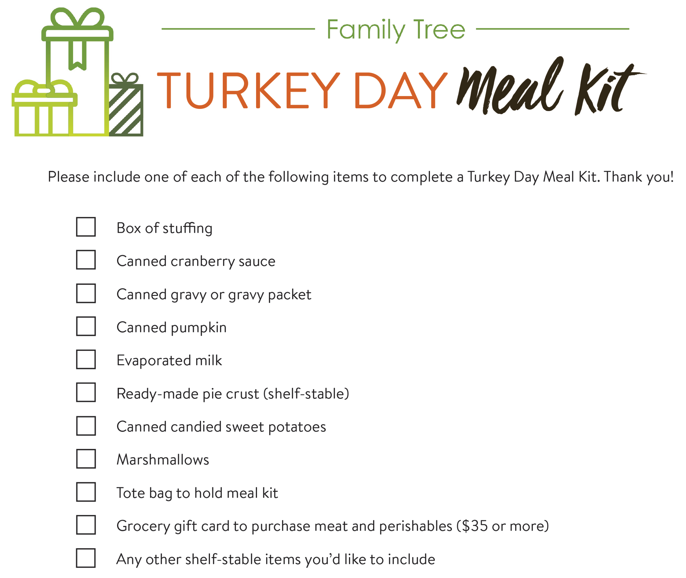 turkey day check list